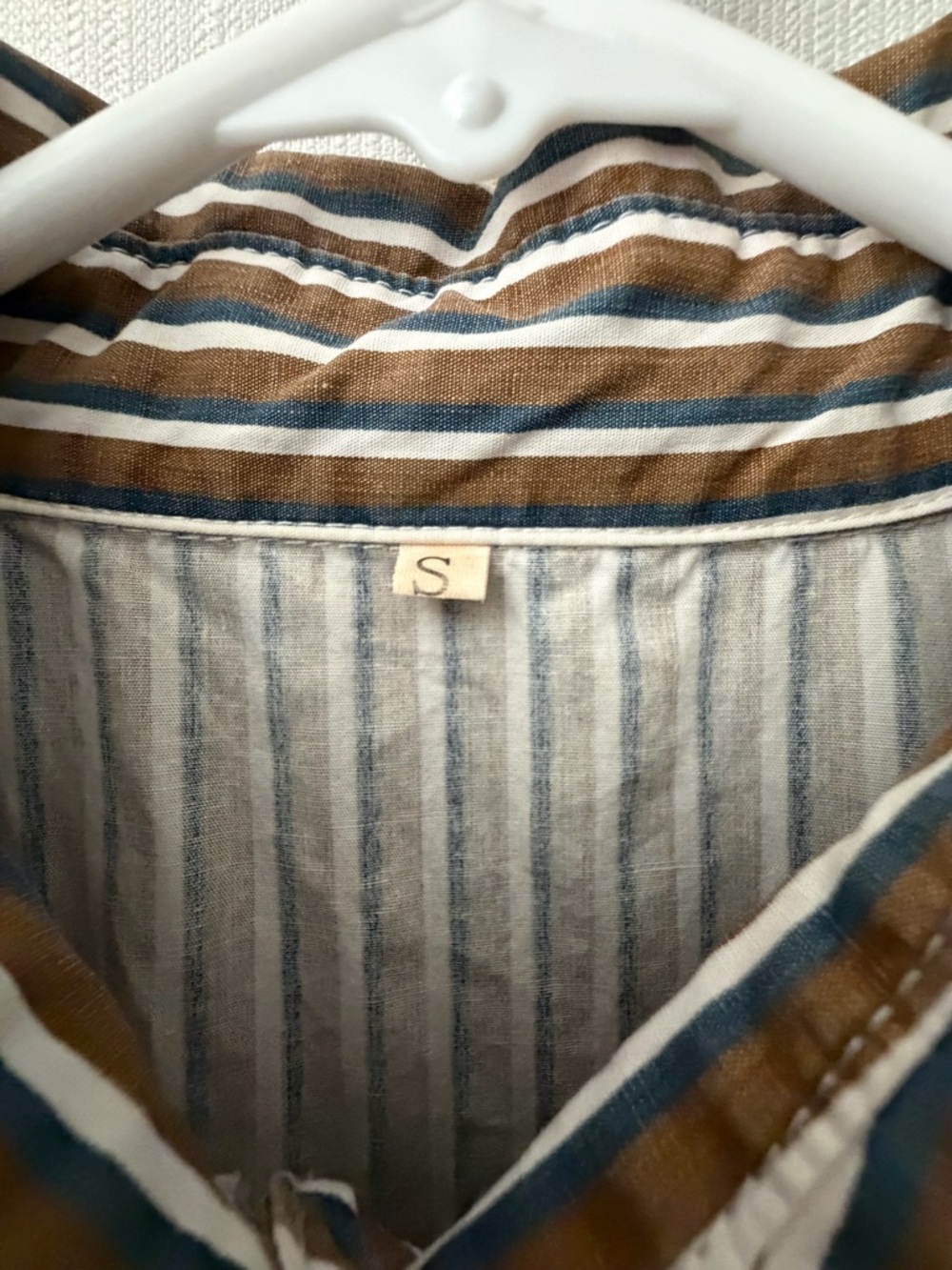 Striped Cotton Shirt Dress Brown Blue White Button Front Size S(A527) - Picture 7 of 13